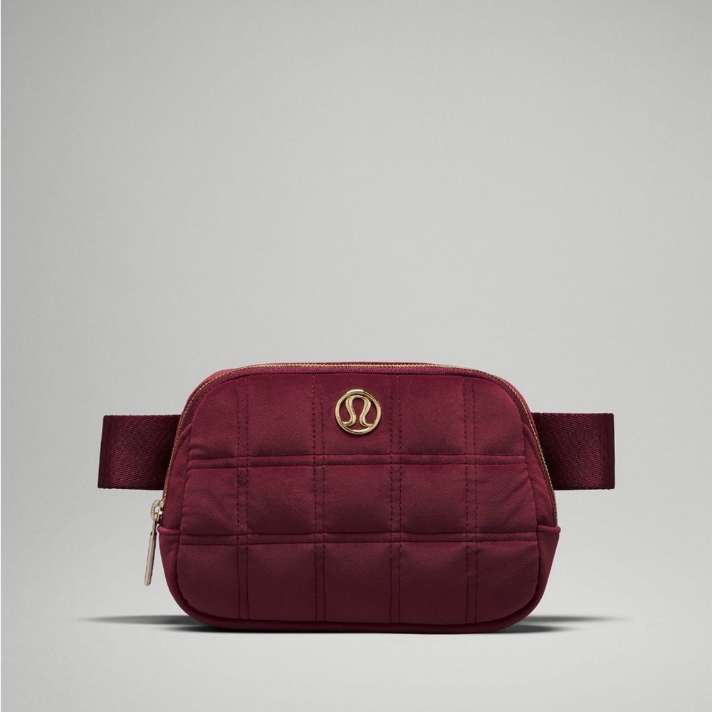 Lululemon Everywhere Belt Bag Quilted Velour Wineberry Gold Velvet Crossbody Nwt